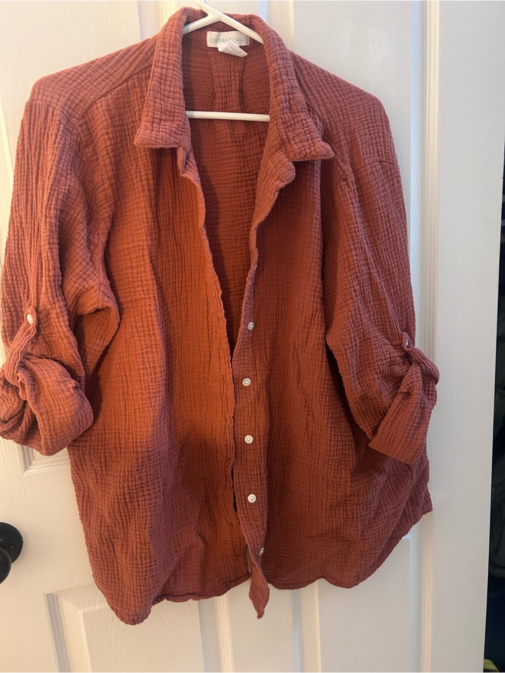 Cynthia Rowley Rust Orange Textured Button Shirt